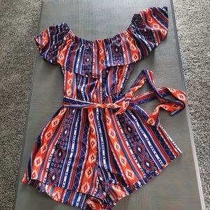 3 for $10.  Rue 21 romper, off shoulder sleeves, multi color, Size XL